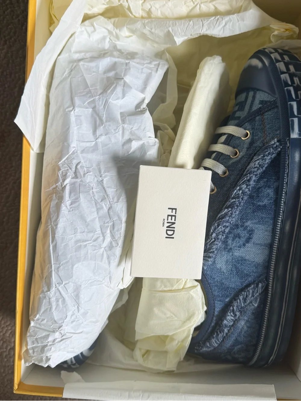 Fendi Blue Denim FF Logo Sneakers with White Laces